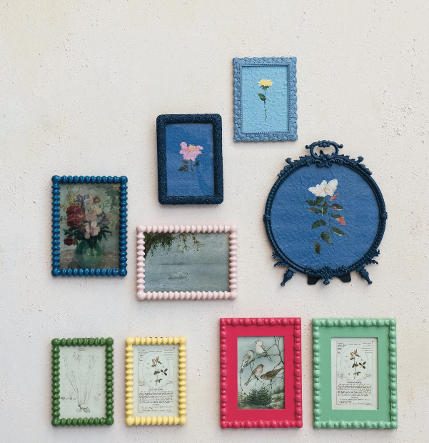 Pewter Photo Frame w/ Hand-Painted Flowers