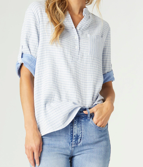 Jesse Casual Henley Top Dusty Blue