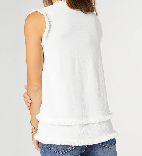 Melody Tank With Fringe White