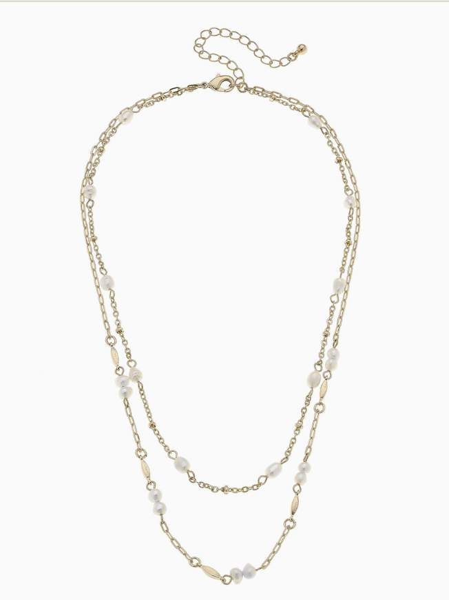 Ashton Freshwater Pearl Necklace in Worn Gold