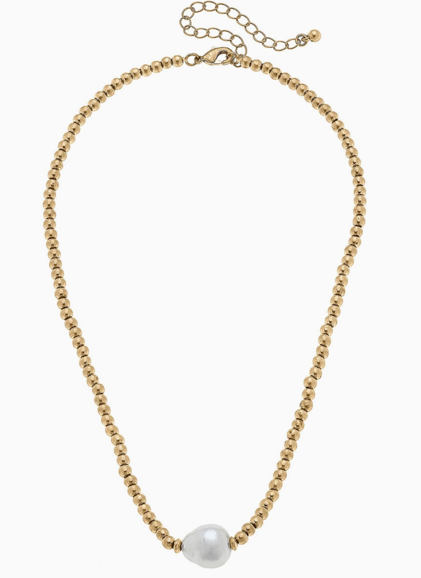 Greta Freshwater Pearl Necklace in Worn Gold & Ivory