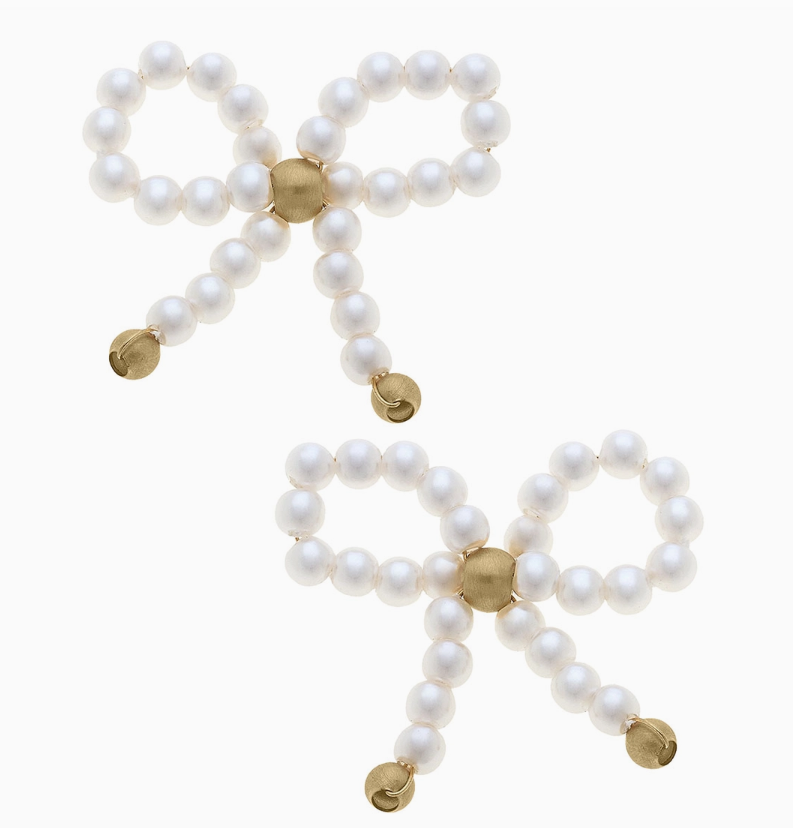 Clementine Pearl Bow Stud Earrings in Ivory