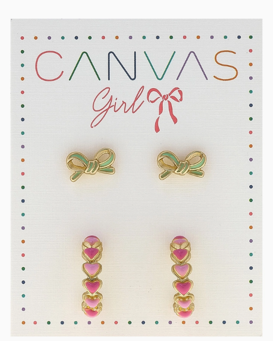Maggie Bow Stud and Enamel Heart Hoop Earrings