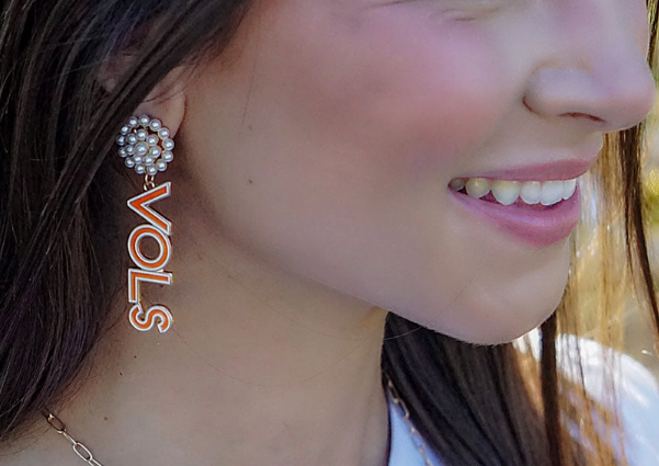 Tennesse Vols Pearl Cluster Drop Earrings
