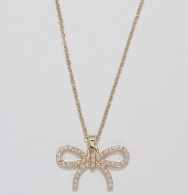 Gold Bow with Pearls Necklace