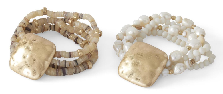 Stretch 4 Strand Beads w/ Gold Plate Bracelet