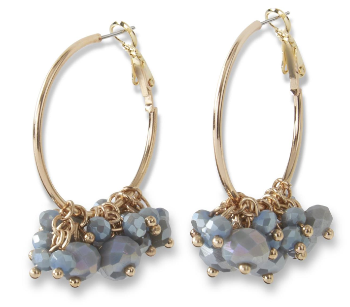 Grey Fringe Bead Hoop Earring