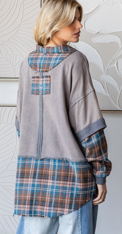 Washed Plaid Detailed Top