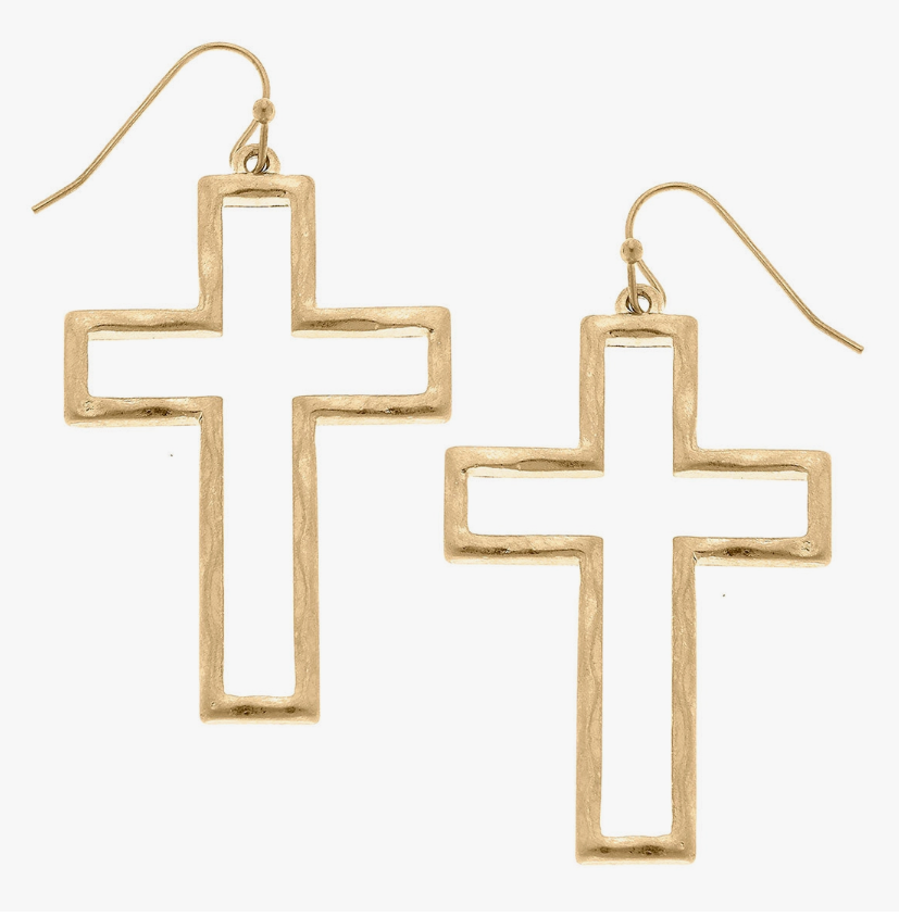 Lydia Cross Earrings in Worn Gold