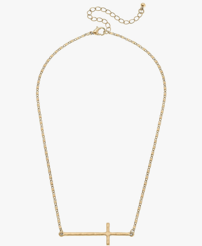 Carmi Cross Necklace in Worn Gold