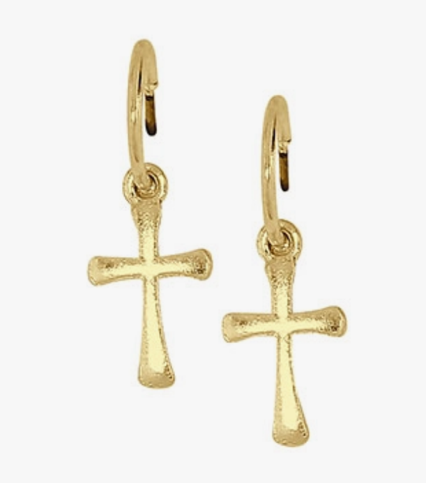 Gold Hoop Cross Earrings