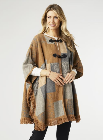 Fay Color Block Ruana with Fringe