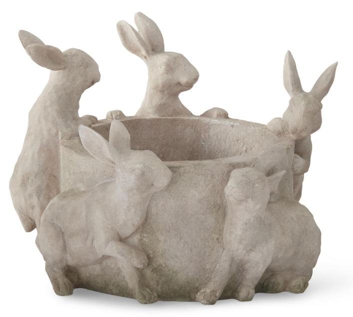 Tan Resin Faux Stone Rabbit Pot