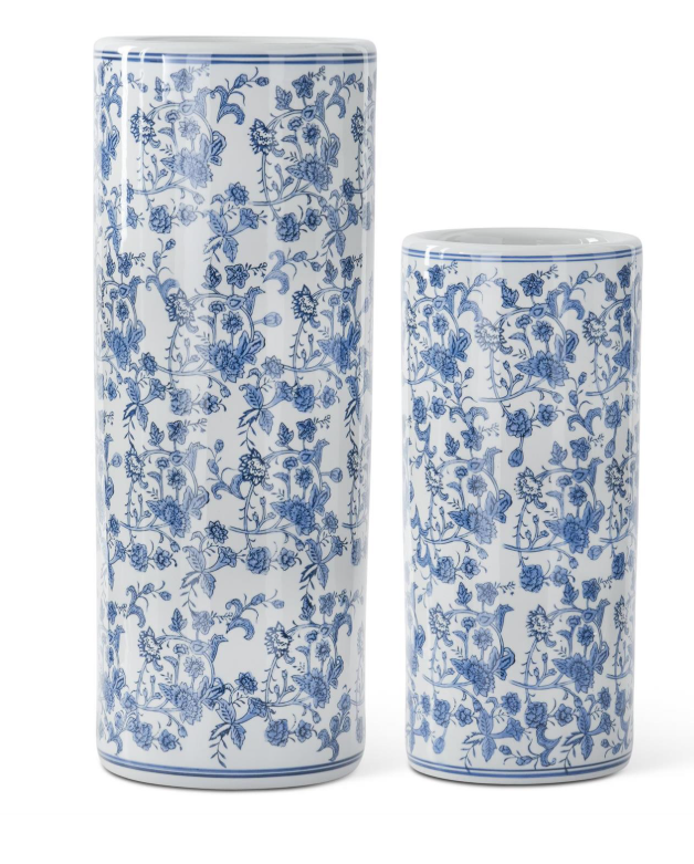 Blue & White Chinoiserie Cylinder Vases