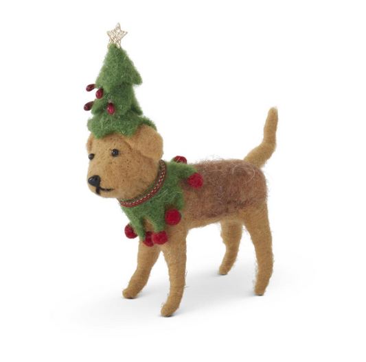 Brown Wool Dog W/Tree Hat
