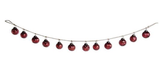 Red Mercury Glass Round Ornament and Twine Garland