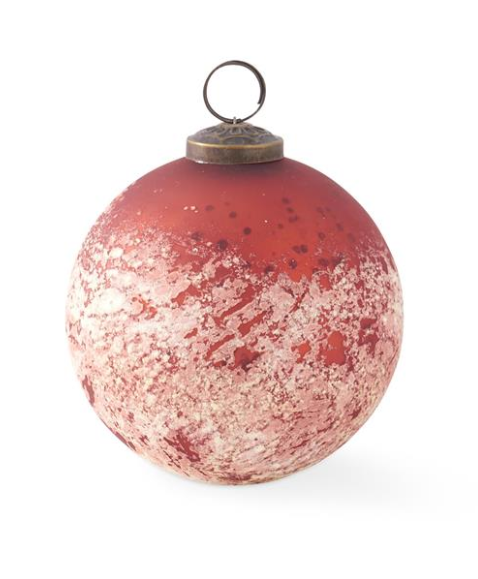 Red & Half White w/Speckles Glass Ornament