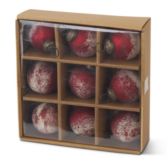 Red Half White w/Speckles Glass Ornaments