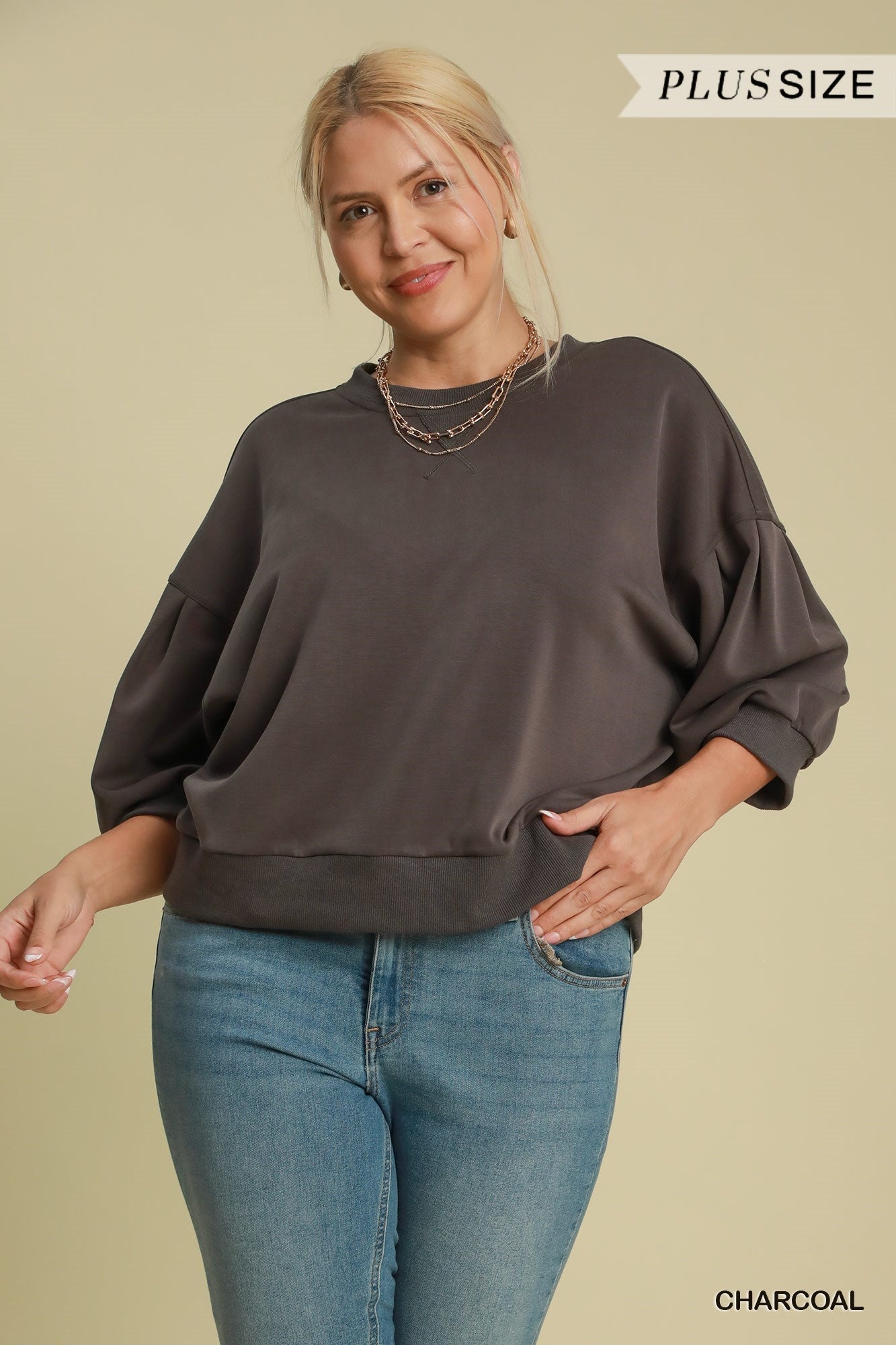 Charcoal Cupro Crewneck Top