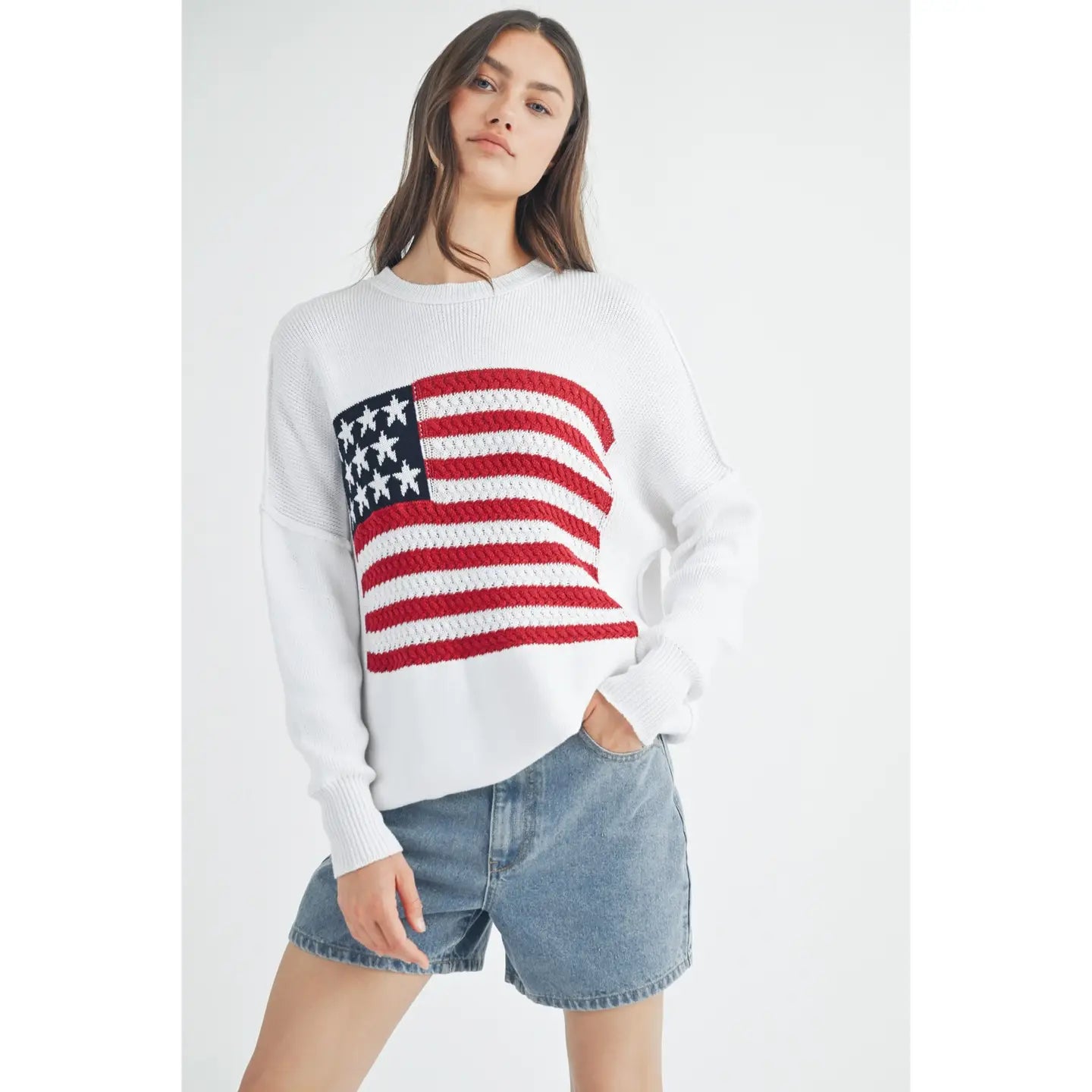 American Flag Drop Shoulder Sweater