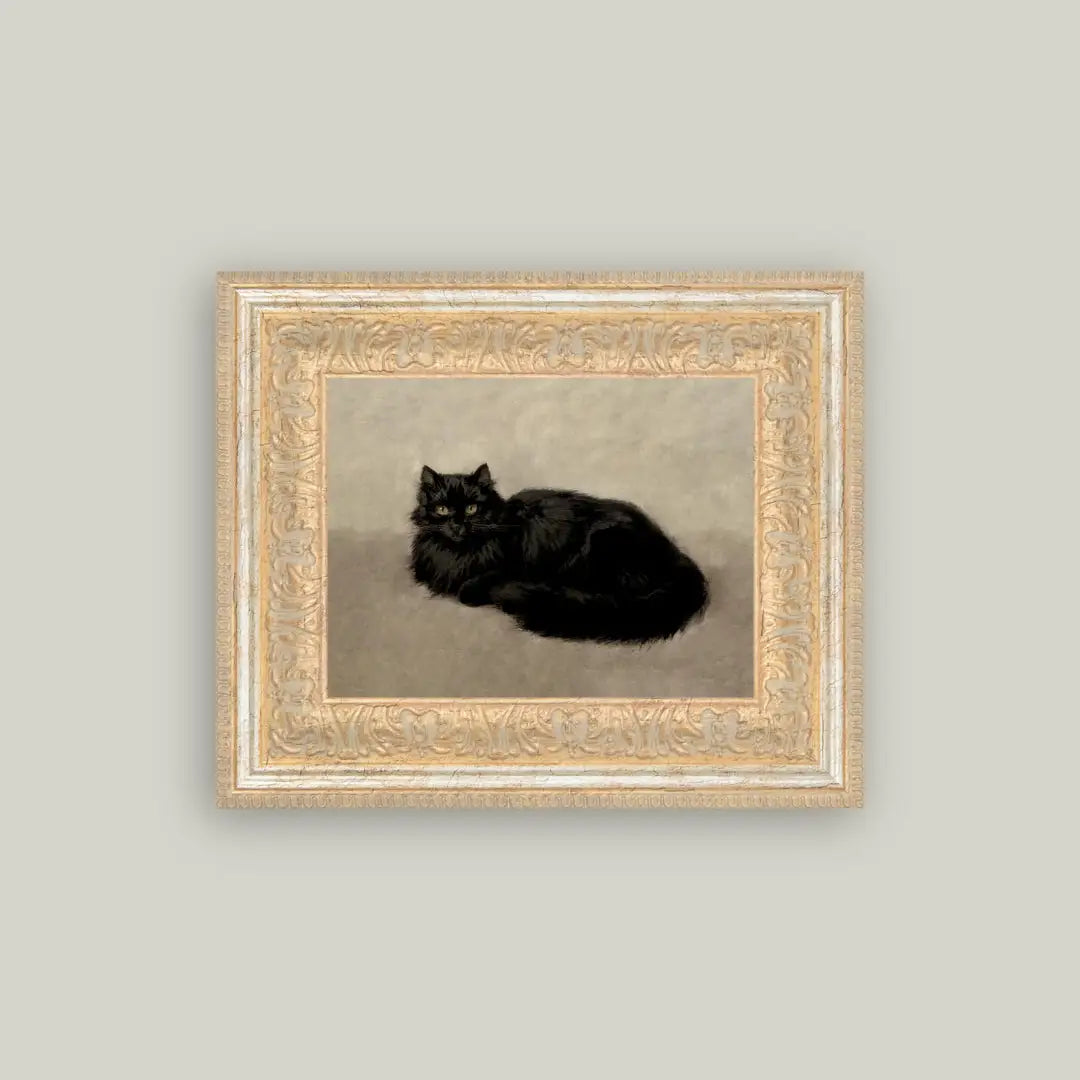 Black Cat Framed Antique Art