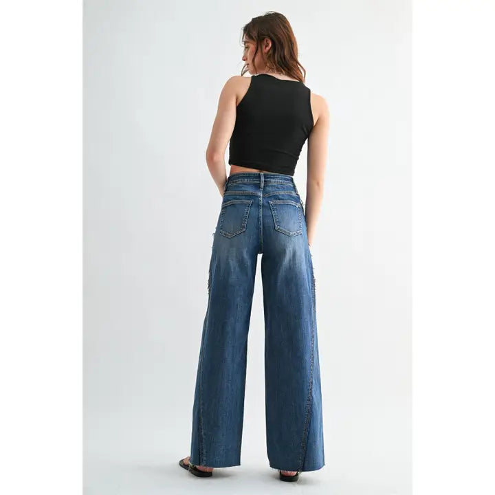 High-Rise Wide Leg Seamed Panel Jeans
