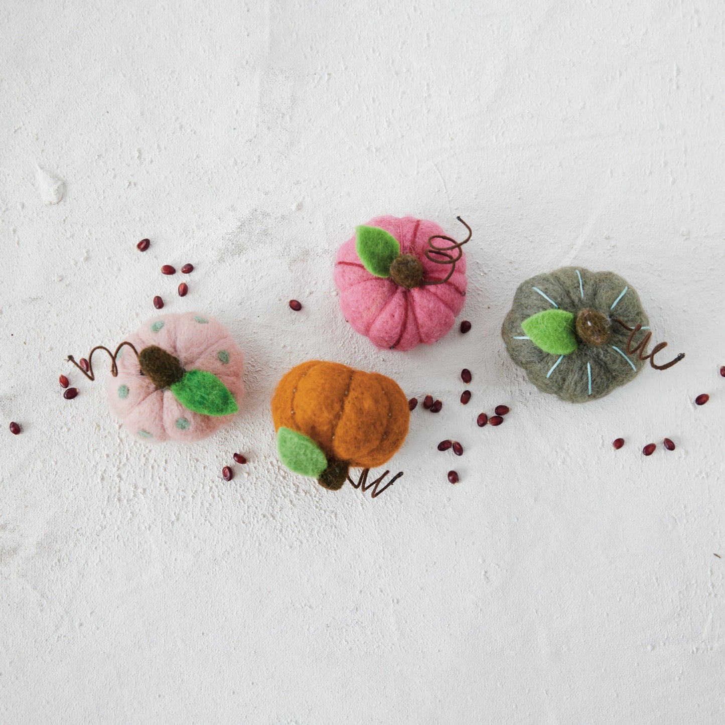 Handmade Wool Felt Pumpkin With Embroidery & Beads