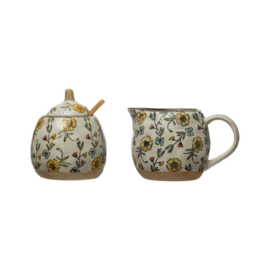 Hand Painted Stoneware Sugar Pot With Lid