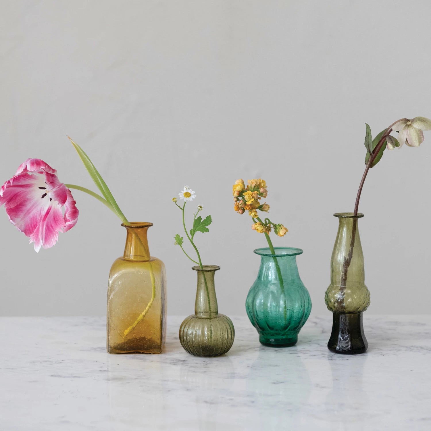 Vase Glass Hand Blown Green Small