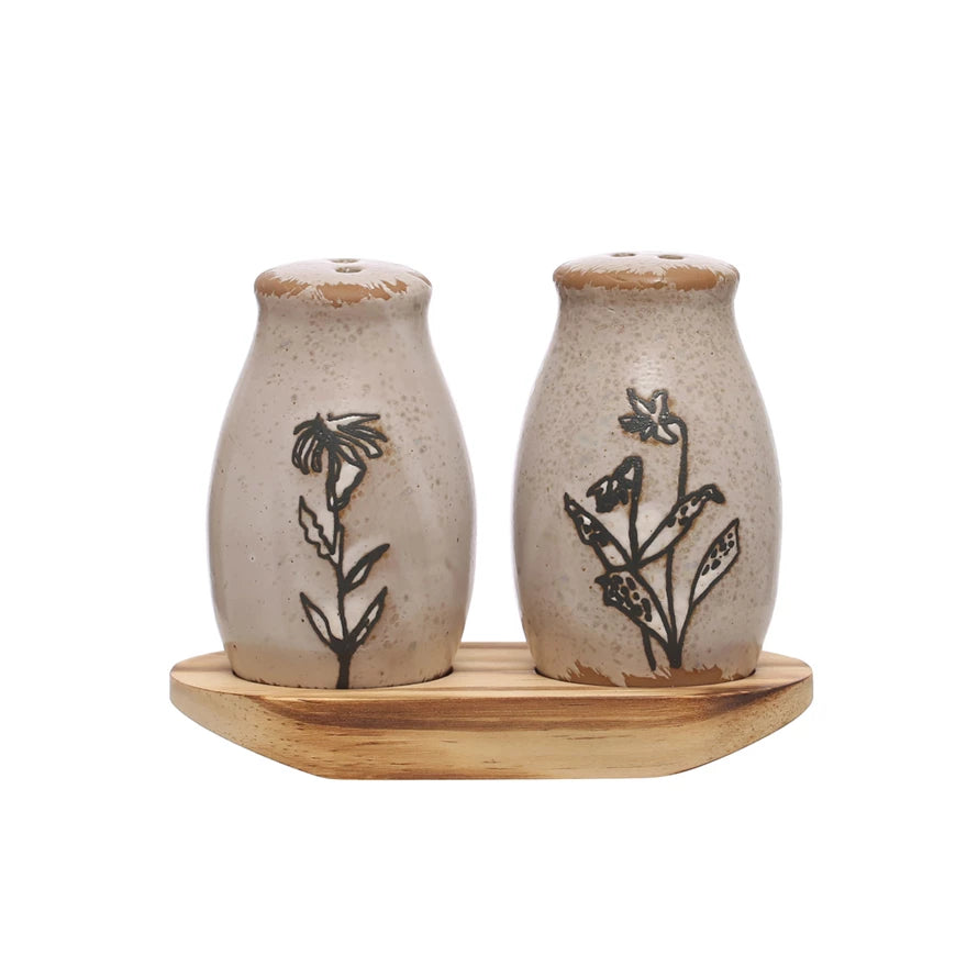 Debossed Stoneware Salt & Pepper Set