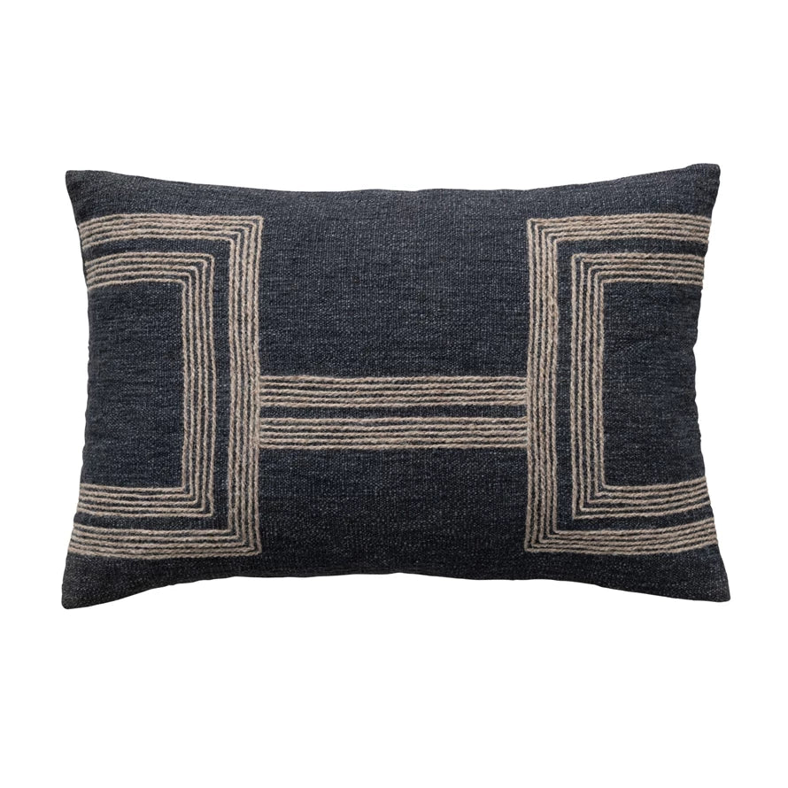 Jute Embroidered Cotton Blend Lumbar Pillow