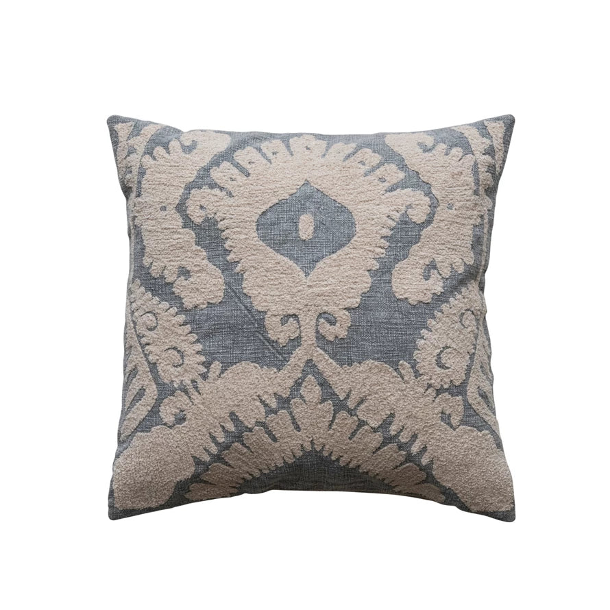 Cotton Slub Tufted Damask Pillow