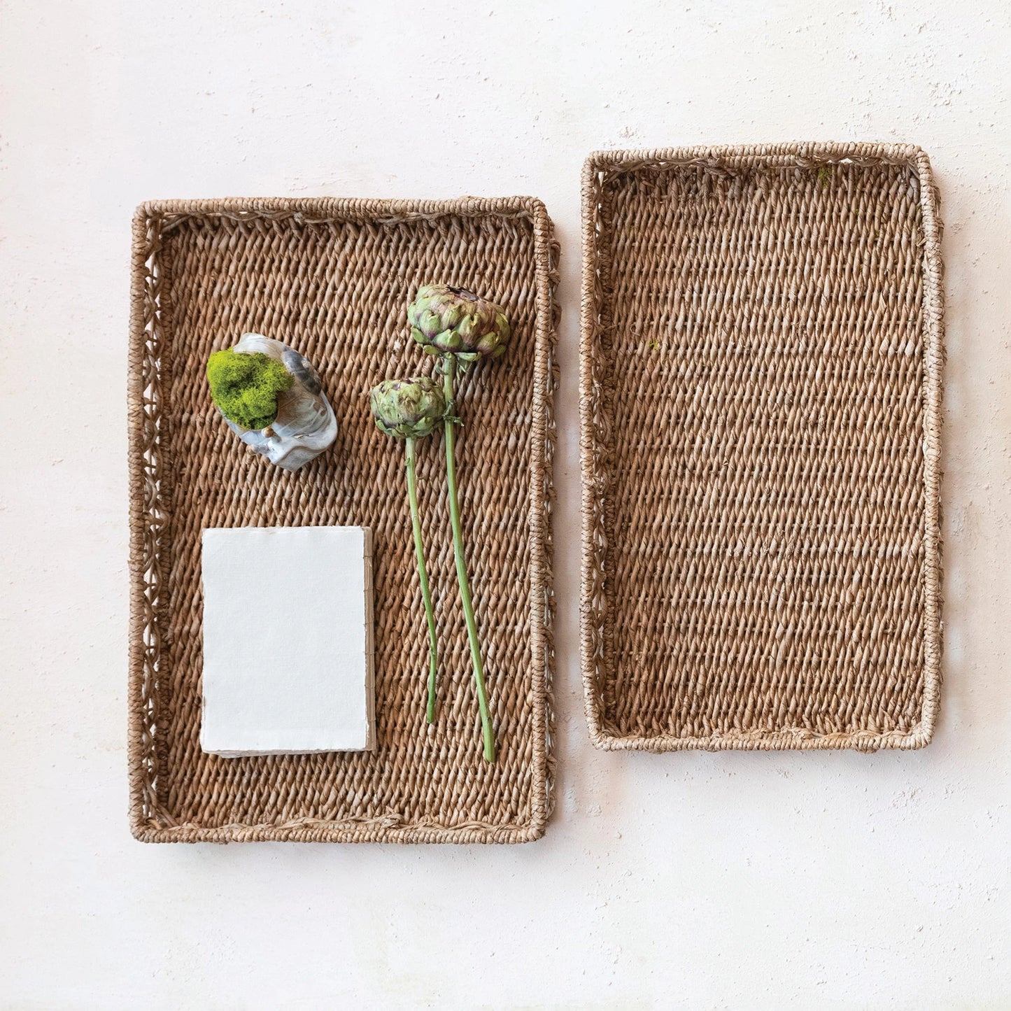 Hand-Woven Water Hyacinth & Rattan Trays