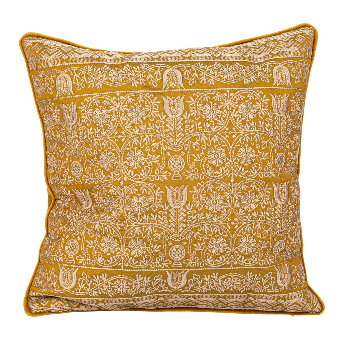 18" Square Cotton Velvet Embroidered Pillow