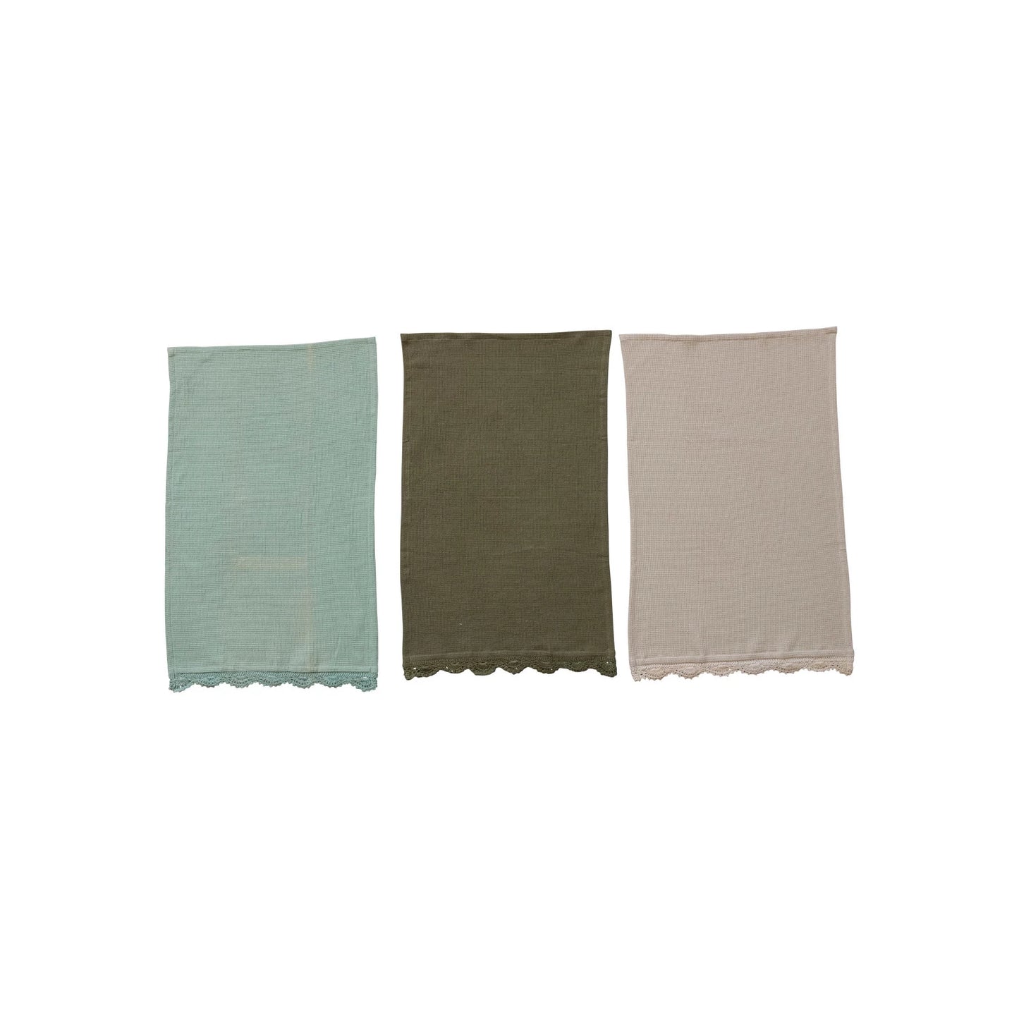 Crochet Lace Trim Cotton Waffle Weave Tea Towel