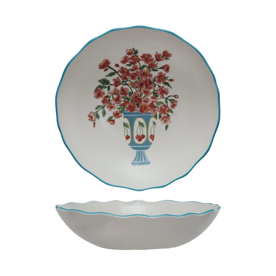Flowers in Vase Stoneware Salad Bowl