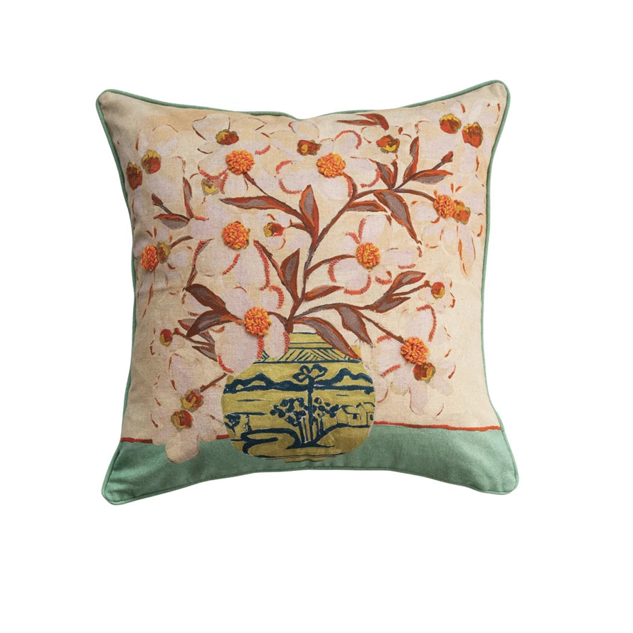Flowers in Vase Printed Pillow