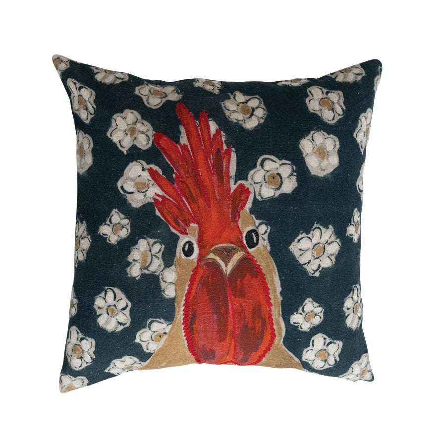 Square Cotton & Linen Printed Pillow with Embroidery