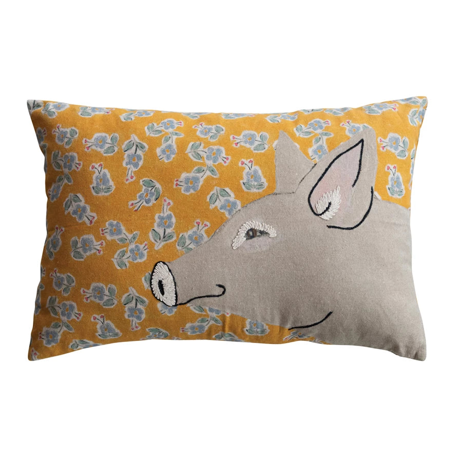 Cotton & Linen Printed Pillow with Embroidery