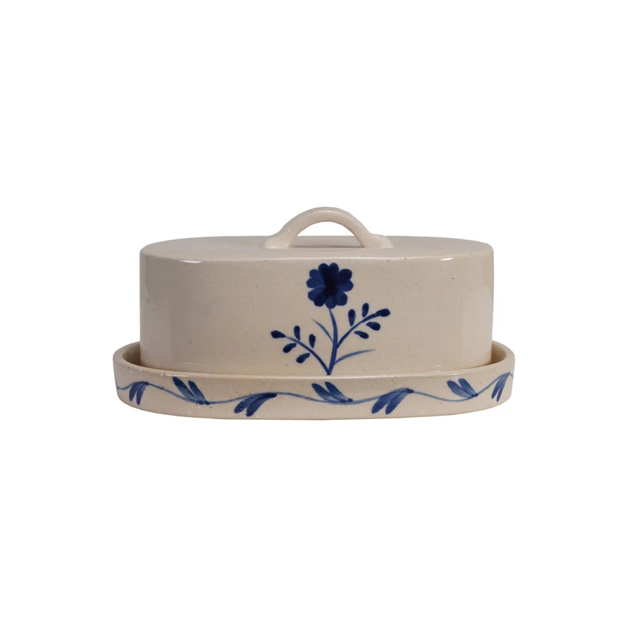 Stoneware Butter Dish With Flower