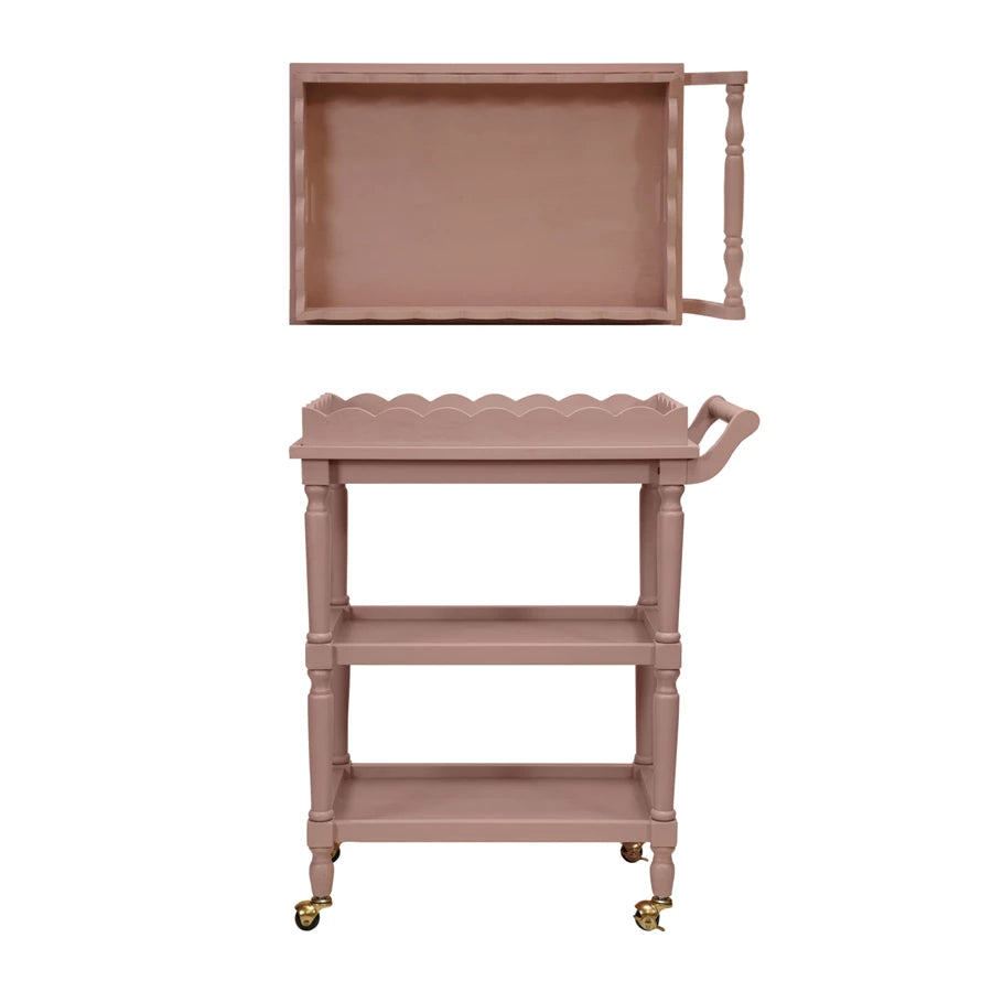 Wood 3-Tier Bar Cart on Casters with Removable Tray