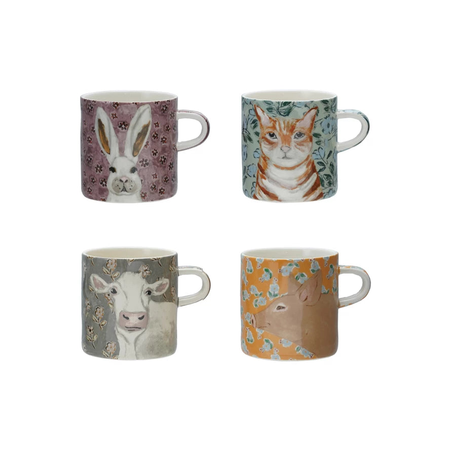 Stoneware Mug with Pattern & Animal Image