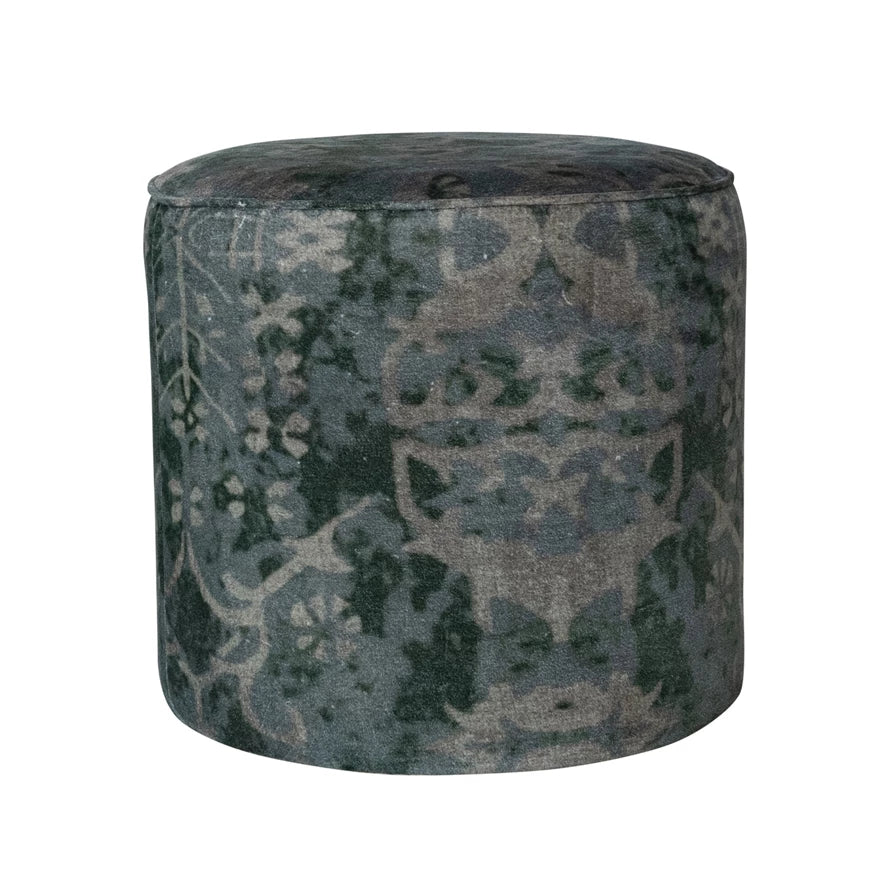 Printed Cotton Velvet Upholstered Stool