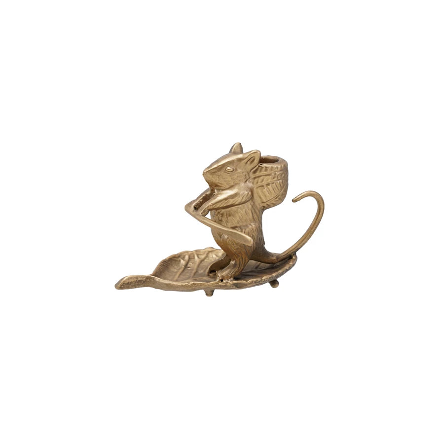 Antiqued Gold Mouse Taper Holder