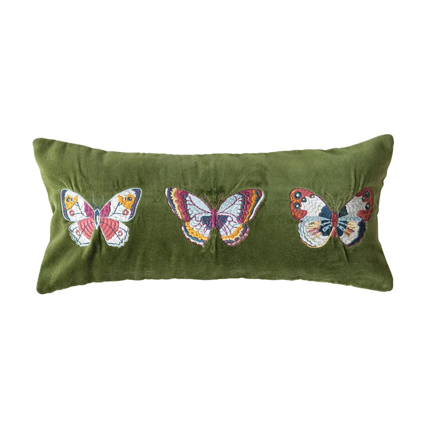 Lumbar Pillow with Embroidered Butterflies