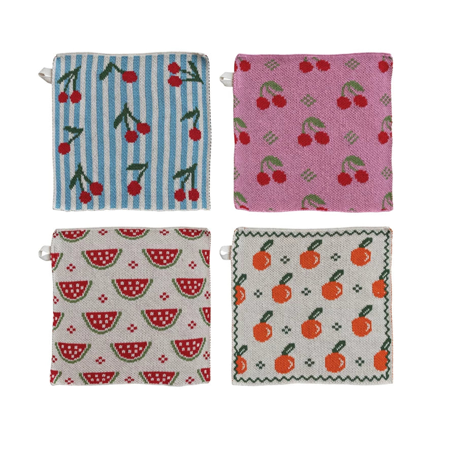 Knit Dish Cloth with Fruit Pattern