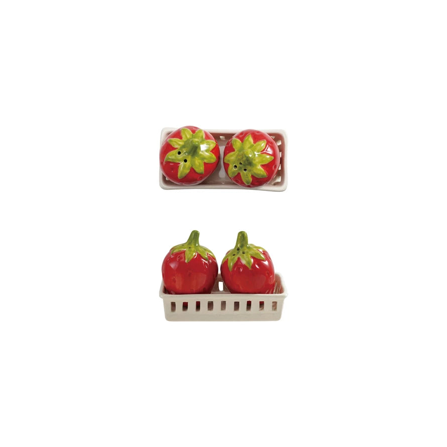 Stoneware Strawberry Shaped Salt & Pepper Shakers