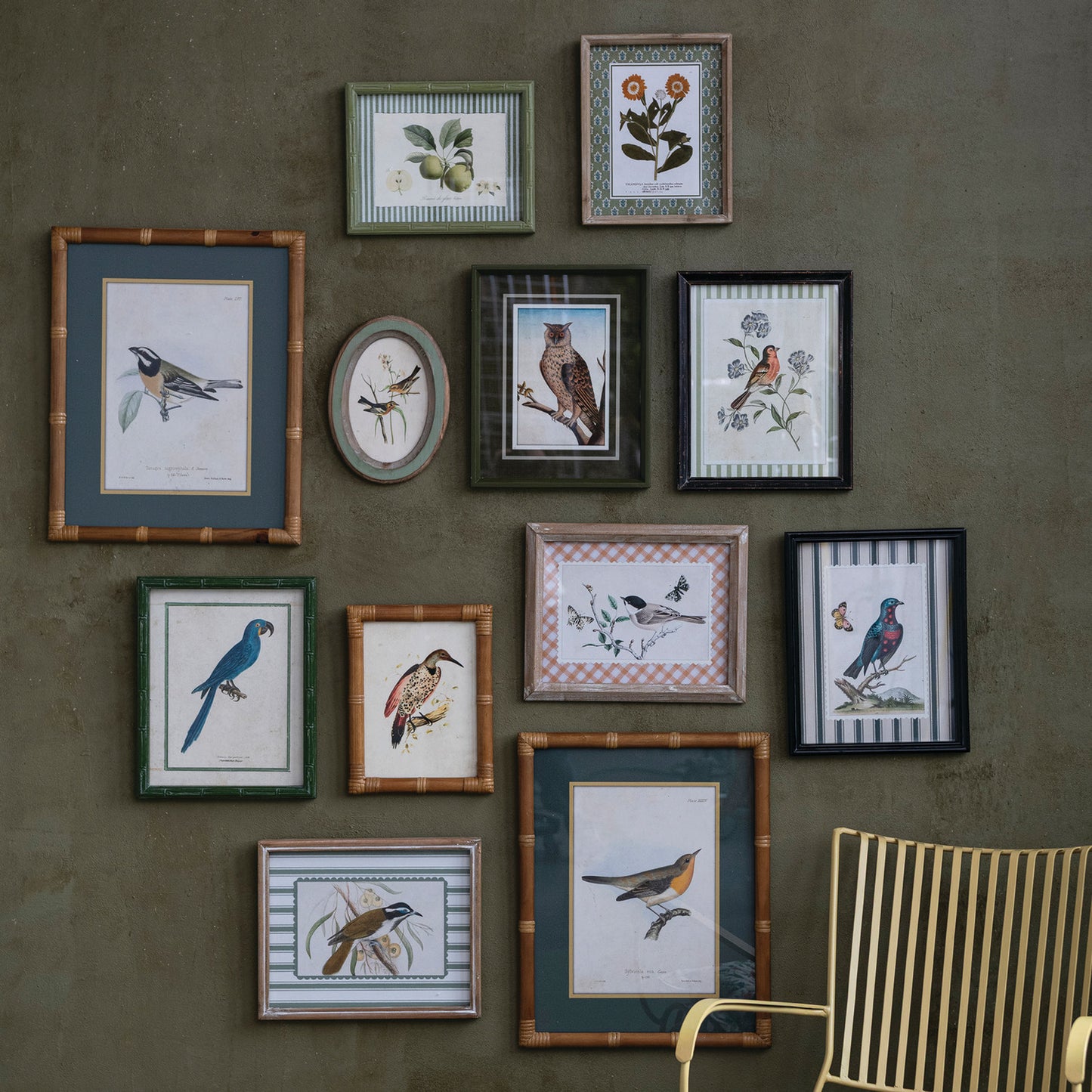 Wood Framed Glass Wall Decor with Birds & Botanicals