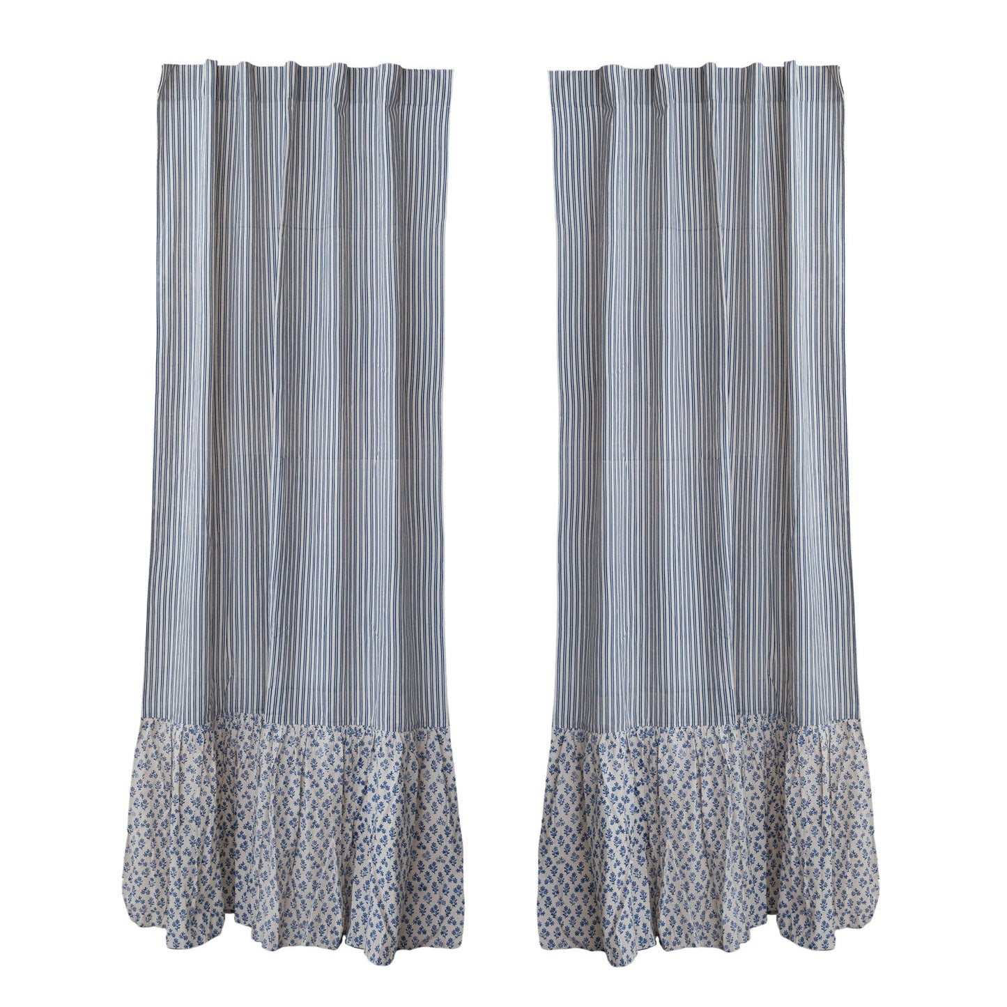 Cotton & Linen Striped Curtain Panel Pair with Ruffle