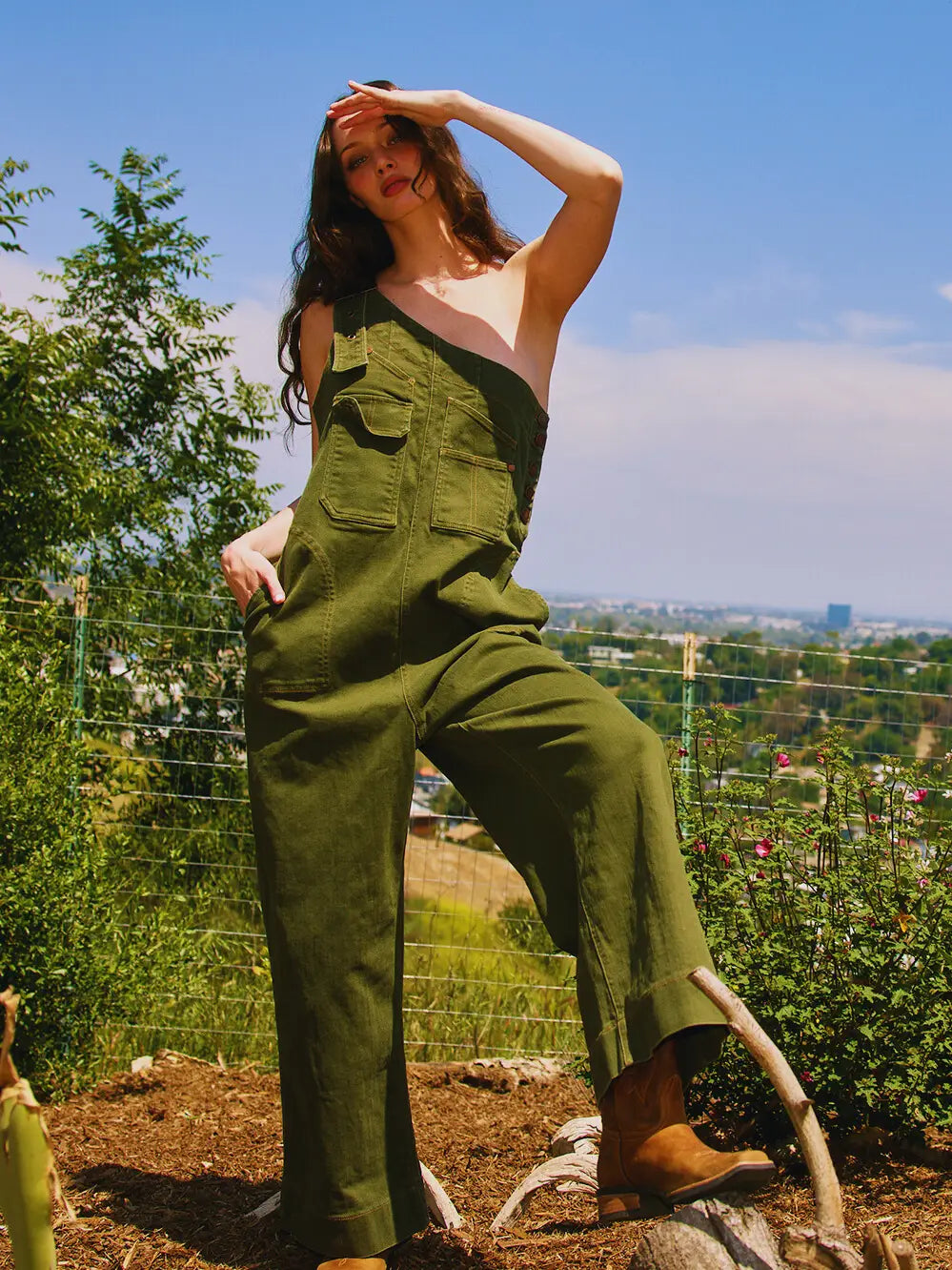 One Shoulder Utility Overalls - Main Image